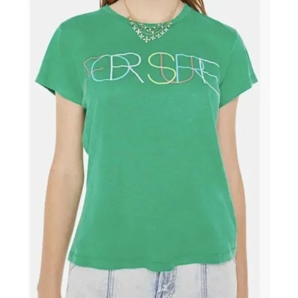 Mother Superior Sinful For Sure Green Graphic Cotton Linen Blend Tee Top Large